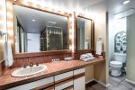 master bathroom vanity, large vanity mirror, toilet